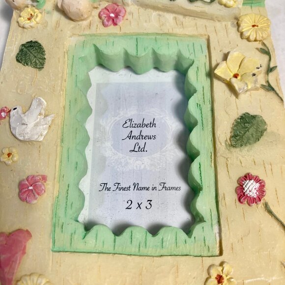 Vintage Elizabeth Andrews Angel Flower Resin Photo Picture Frame Hearts Dove - Picture 6 of 10